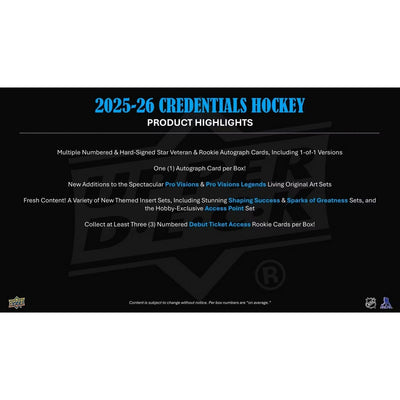2025-26 Upper Deck Credentials Hockey Hobby Box *Contact Us To Order*