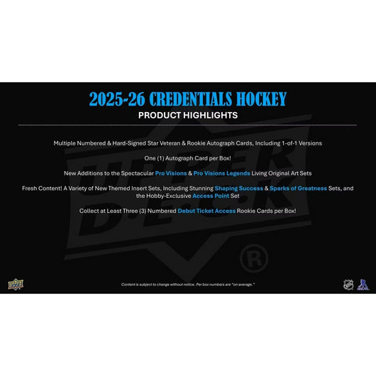 2025-26 Upper Deck Credentials Hockey Hobby Box *Contact Us To Order*