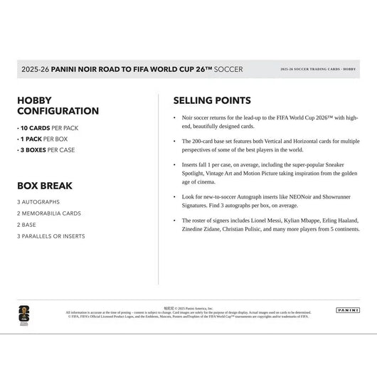 2025-26 Panini Noir Road to FIFA World Cup Soccer Hobby 3-Box Case