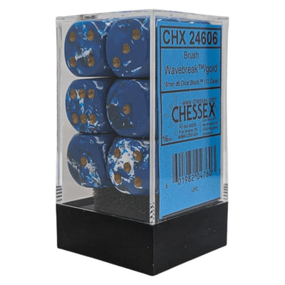 PREORDER U2 CHX 24606 Brush Wavebreak/gold 16mm d6 Dice Block (12 dice)