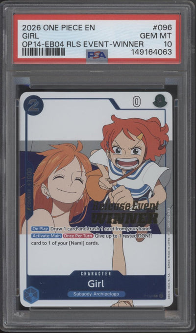 Girl One Piece Card Game OP14-EB04 Release Event Winner #096 PSA 10