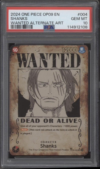 Shanks One Piece Card Game OP09 Wanted Alternate Art #004 PSA 10