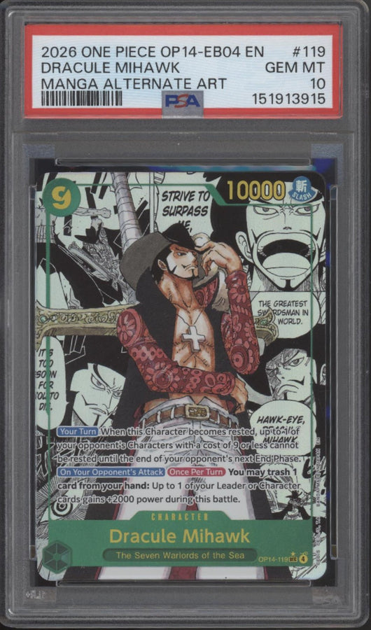 Dracule Mihawk One Piece Card Game OP14-EB04 Manga Alt Art #119 PSA 10 #1