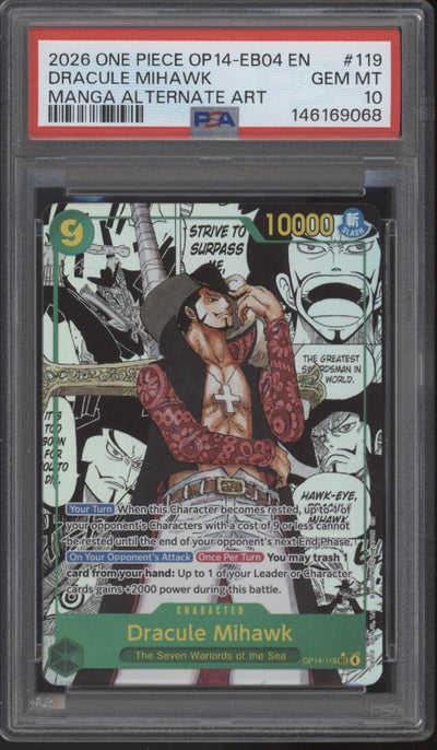 Dracule Mihawk One Piece Card Game OP14-EB04 Manga Alt Art #119 PSA 10 #2