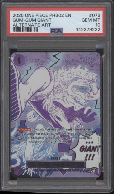 Gum-Gum Giant One Piece Card Game PRB02 Alternate Art #078 PSA 10