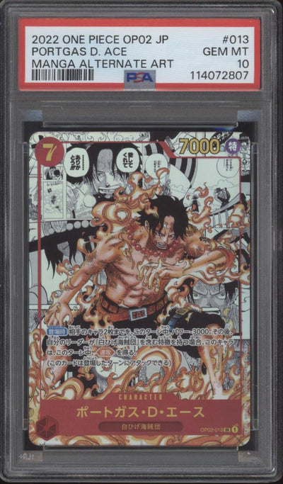 Portgas D Ace One Piece Card Game OP02 Manga Alt Art Japanese #013 PSA 10