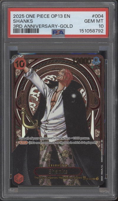 Shanks One Piece Card Game OP13 3rd Anniversary Gold #004 PSA 10 #3
