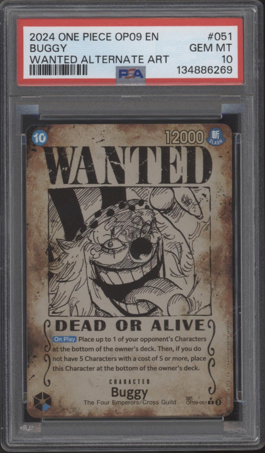 Buggy One Piece Card Game OP09 Wanted Alternate Art #051 PSA 10