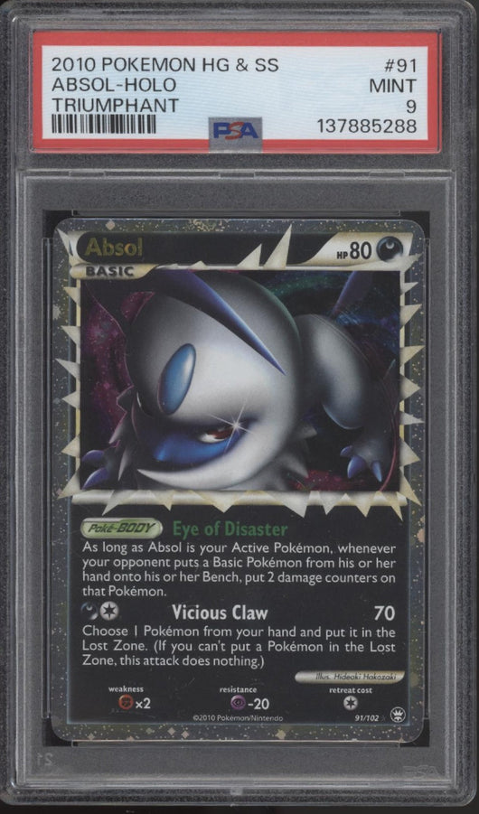 Absol Pokemon Heart Gold & Soul Silver Triumphant Holo #91 PSA 9
