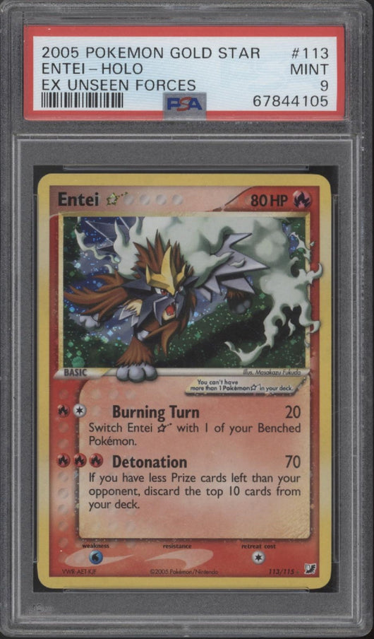 Entei Gold Star Pokemon EX Unseen Forces Holo #113 PSA 9