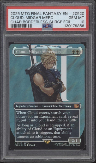 Cloud, Midgar Mercenary MTG Final Fantasy Character Borderless Surge Foil PSA 10