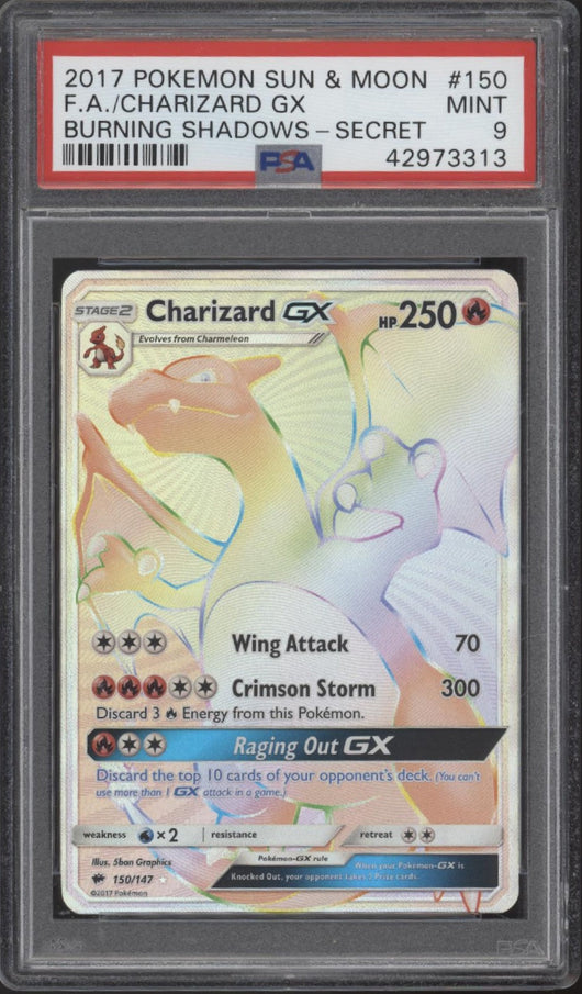 Charizard GX Pokemon Burning Shadows Secret Full Art #150 PSA 9