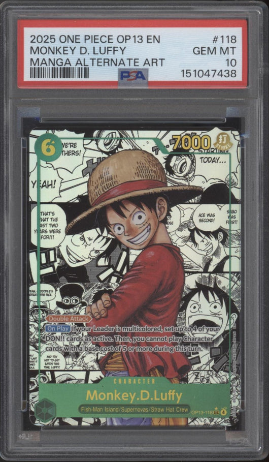 Monkey D Luffy One Piece Card Game OP13 Manga Alternate Art #118 PSA 10