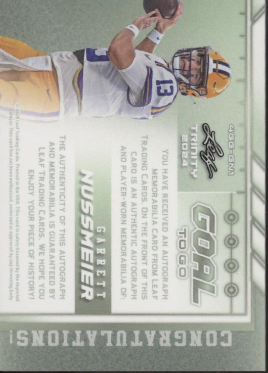 Garrett Nussmeier 2024 Leaf Trinity Goal To Go Swatch Auto 1/1 #4GG-GN1
