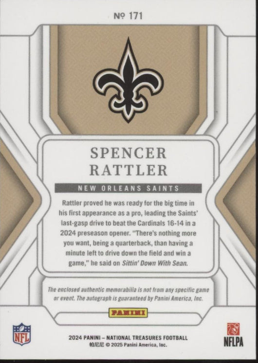 Spencer Rattler 2024 Panini National Treasures Swatch RC Auto 66/99 #171