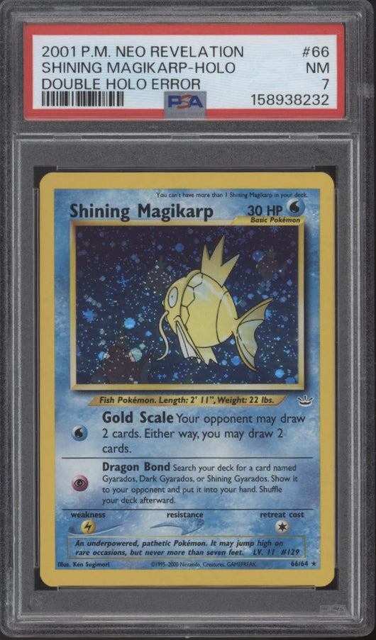 Shining Magikarp Pokemon Neo Revelation Double Holo Error #66 PSA 7