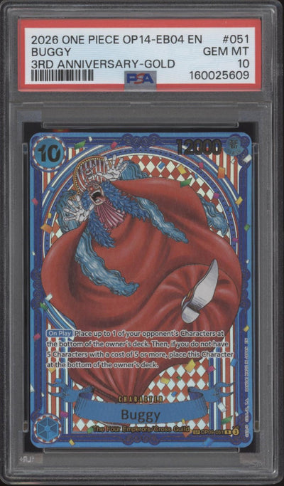 Buggy One Piece Card Game OP14-EB04 3rd Anniversary Gold #051 PSA 10