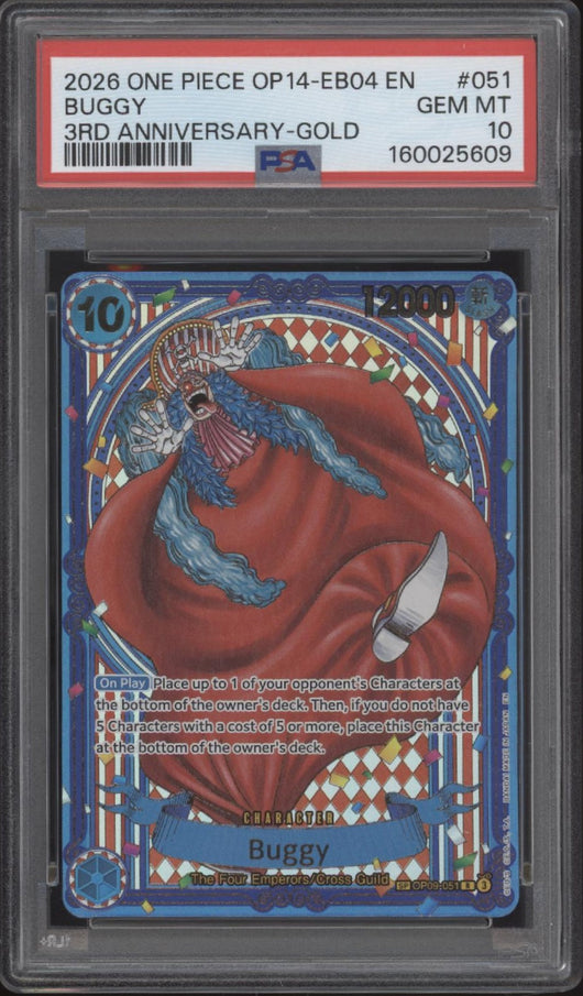 Buggy One Piece Card Game OP14-EB04 3rd Anniversary Gold #051 PSA 10