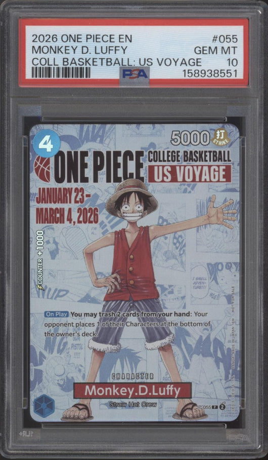 Monkey D Luffy One Piece Card Game College Basketball US Voyage #055 PSA 10 #5