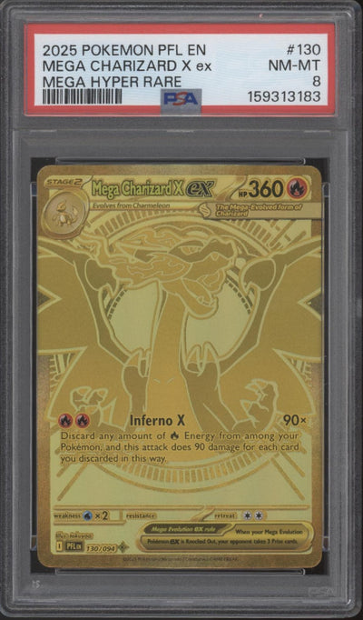 Mega Charizard X ex Pokemon Phantasmal Flames Mega Hyper Rare #130 PSA 8
