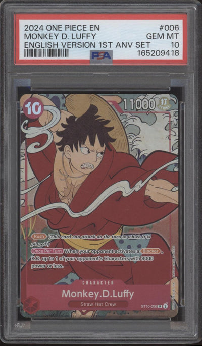 Monkey D Luffy One Piece Card Game English Version 1st Anniversary Set #6 PSA 10