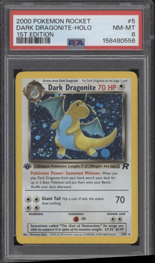 Dark Dragonite Pokemon Team Rocket Holo 1st Edition #5 PSA 8