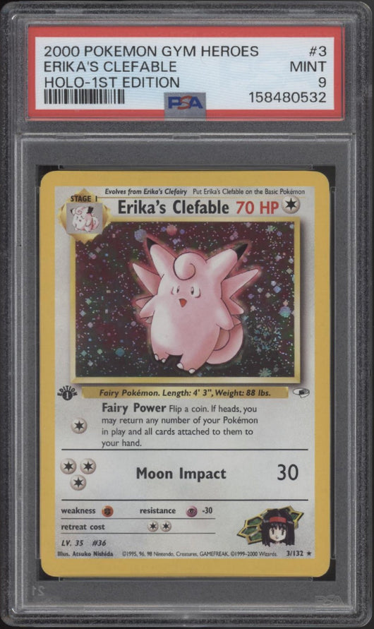 Erika's Clefable Pokemon Gym Heroes Holo 1st Edition #3 PSA 9
