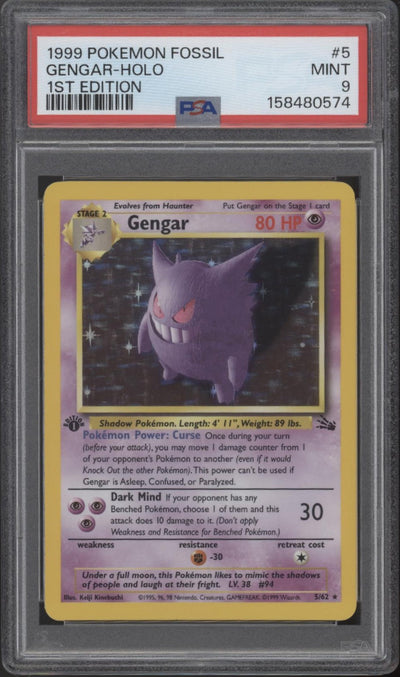 Gengar Pokemon Fossil Holo 1st Edition #5 PSA 9