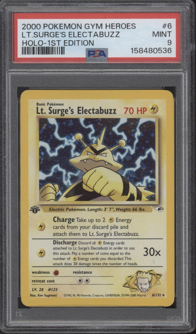 Lt. Surge's Electabuzz Pokemon Gym Heroes Holo 1st Edition #6 PSA 9