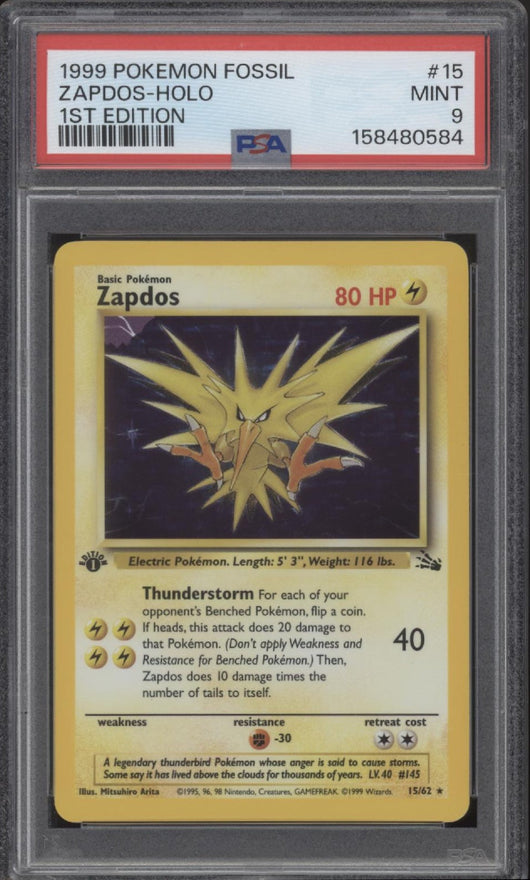 Zapdos Pokemon Fossil Holo 1st Edition #15 PSA 9