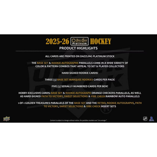 2025-26 Upper Deck O-Pee-Chee Platinum Hockey Hobby Box *Contact Us To Order*