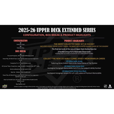 2025-26 Upper Deck Extended Series Hockey Hobby Box *Contact Us To Order*