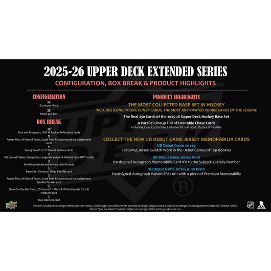 2025-26 Upper Deck Extended Series Hockey Hobby Box *Contact Us To Order*