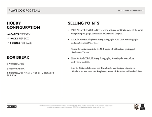 2022 Panini Playbook Football Hobby 16 Box Case