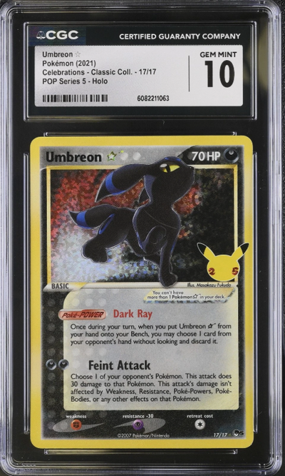 CGC 10 Gold Star Umbreon 17/17 Celebrations Classic Collection Pokemon Gem Mint