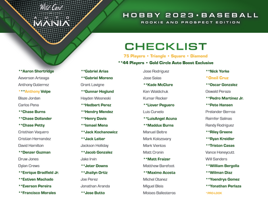 2023 Wild Card Auto Mania Rookie & Prospect Edition Baseball Hobby 12 Box Case
