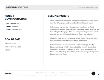 2022-23 Panini Obsidian Basketball Hobby 12 Box Case