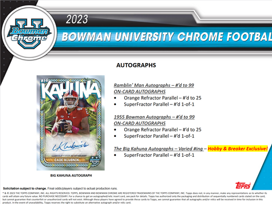 2023 Bowman Chrome University Football Hobby 12 Box Case