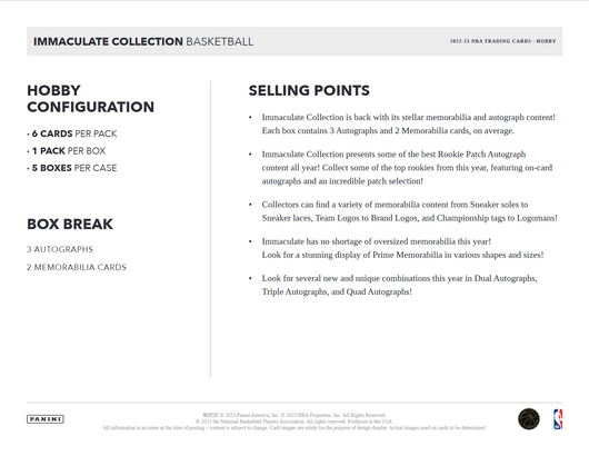 2022-23 Panini Immaculate Basketball Hobby Box