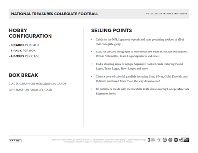 2023 Panini National Treasures Collegiate Football Hobby Box