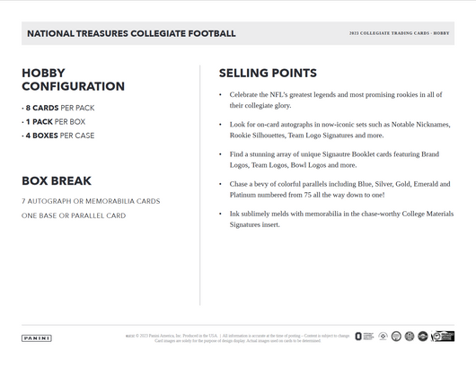 2023 Panini National Treasures Collegiate Football Hobby Box
