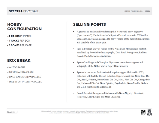 2023 Panini Spectra Football Hobby 8 Box Case