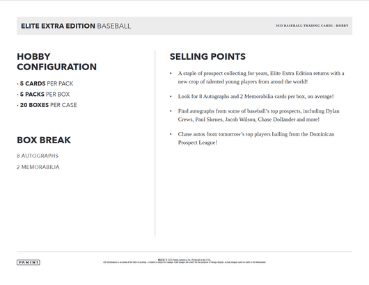 2023 Panini Elite Extra Edition Baseball Hobby 20 Box Case