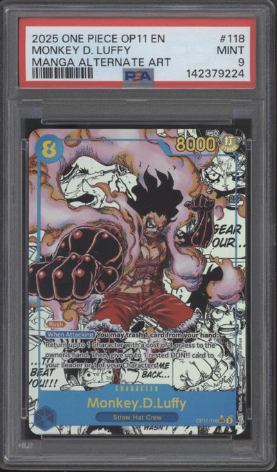 Monkey D Luffy One Piece Card Game OP11 Manga Alternate Art #118 PSA 9