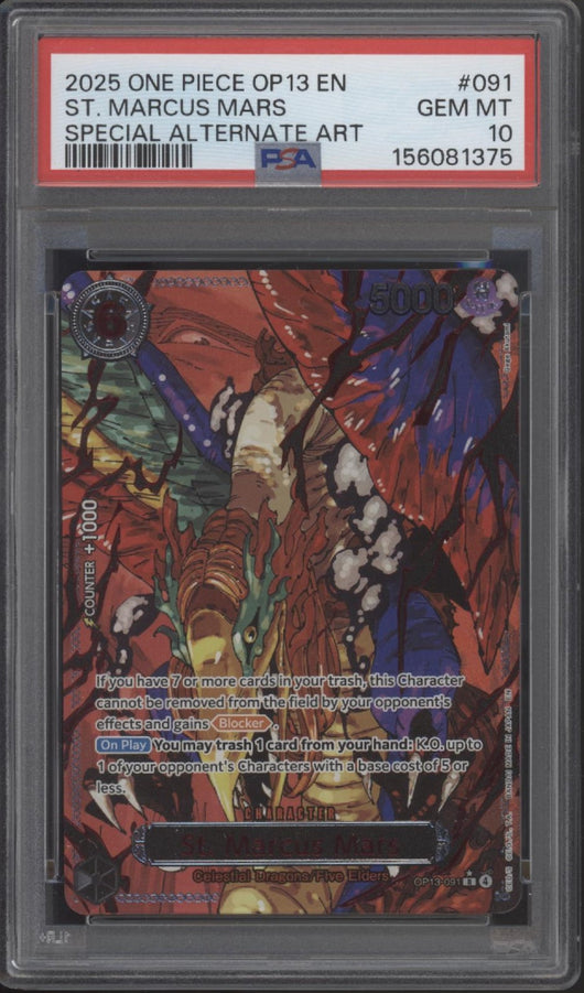 The Five Elders One Piece OP13 Special Alternate Art 3 PSA 10's, 2 PSA 9's Sequential Set of 5