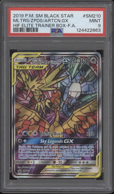 Moltres Zapdos Articuno GX Pokemon Hidden Fates ETB Full Art #SM210 PSA 9