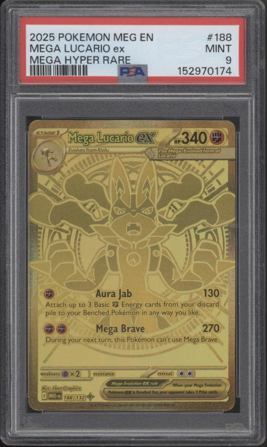 Mega Lucario ex Pokemon Mega Evolution Mega Hyper Rare #188 PSA 9