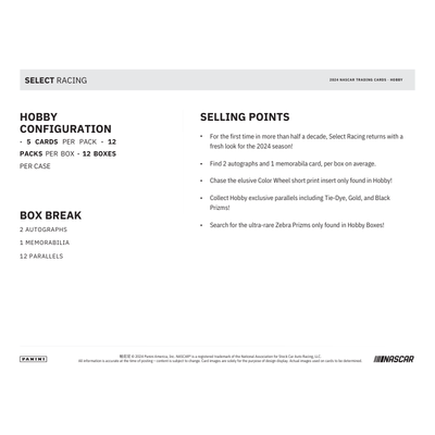 2024 Panini Select Racing Hobby 12 Box Case