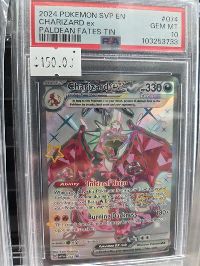 2024 POKEMON SVP EN-SV BLACK STAR PROMO #074 CHARIZARD ex PALDEAN FATES TIN psa 10