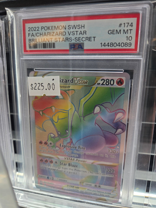 2022 POKEMON SWORD & SHIELD BRILLIANT STARS #174 FA/CHARIZARD VSTAR BRILLIANT STARS-SECRET psa 10